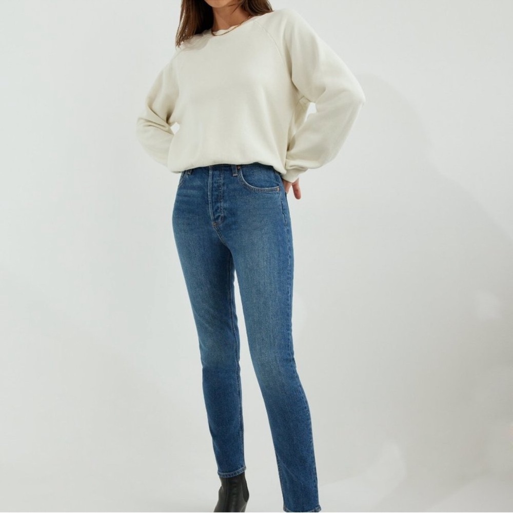 Denim Forum High Rise Slim Jeans sz 27 blue curvy crop